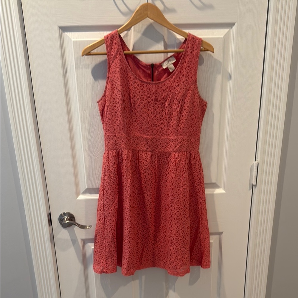 LOFT Coral Lace Sleeveless Dress